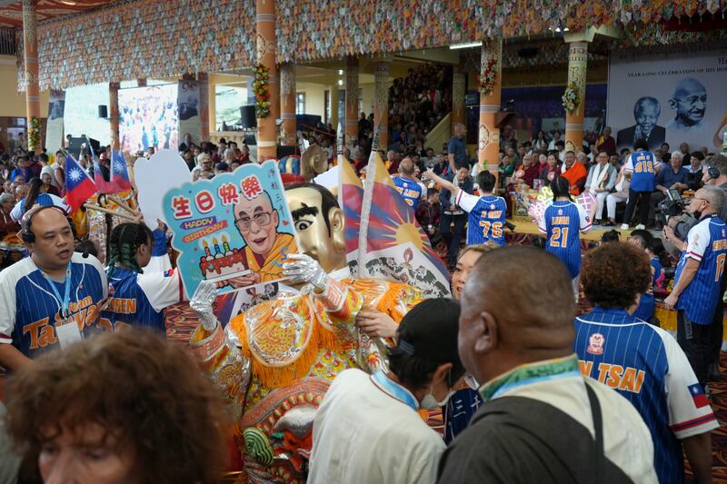 A contingent from Taiwan performs during celebrations on the 90th birthday of the Dalai Lama at the Main Temple in Dharamsala, India, July 6, 2025.
